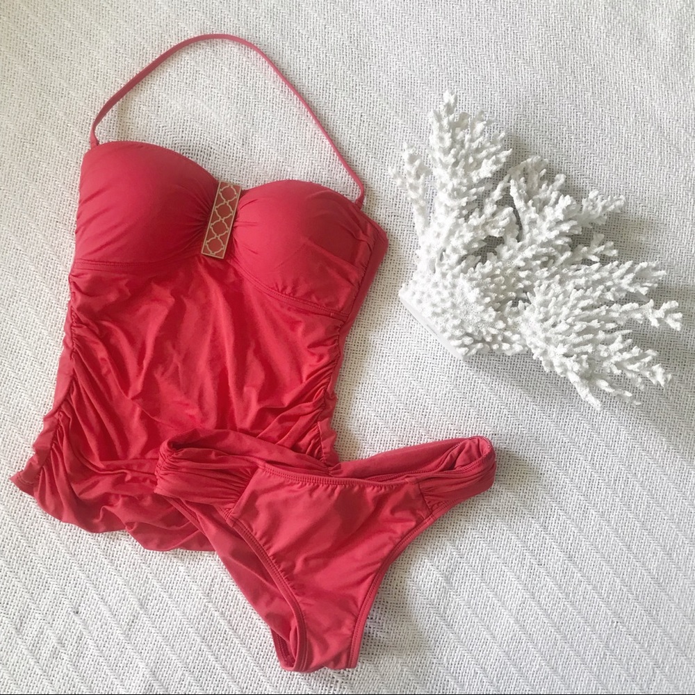 Coral Tankini with Removable Straps